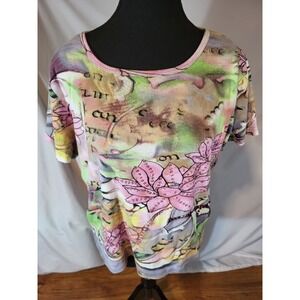 Vintage Take Two Size XL Floral S/S Sequin Tee Shirt